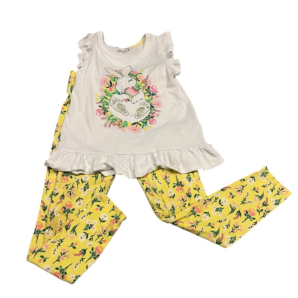 Kids outfit with Bunny Print - White and Yellow